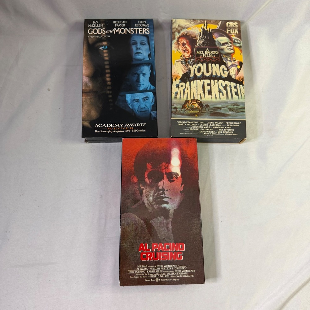 VHS Movie Lot Young Frankenstein Gods and Monsters Al Pacino Cruising 3 Tape Set